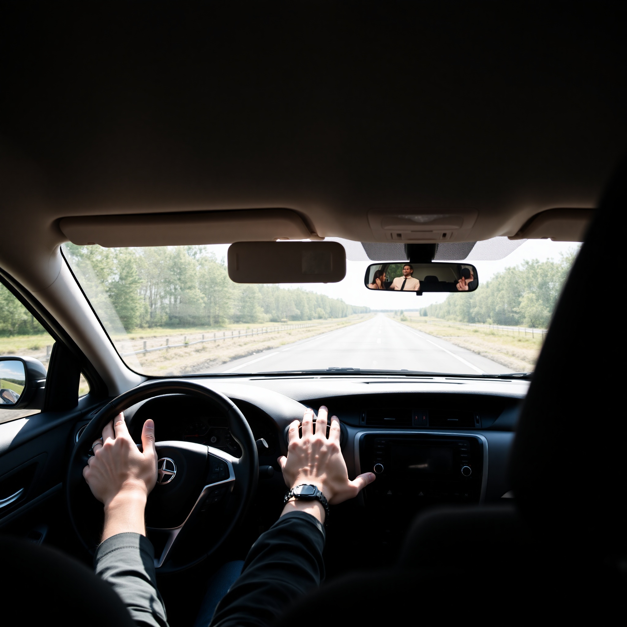 Professional driving through Polish countryside with scenic rural landscape and road signs