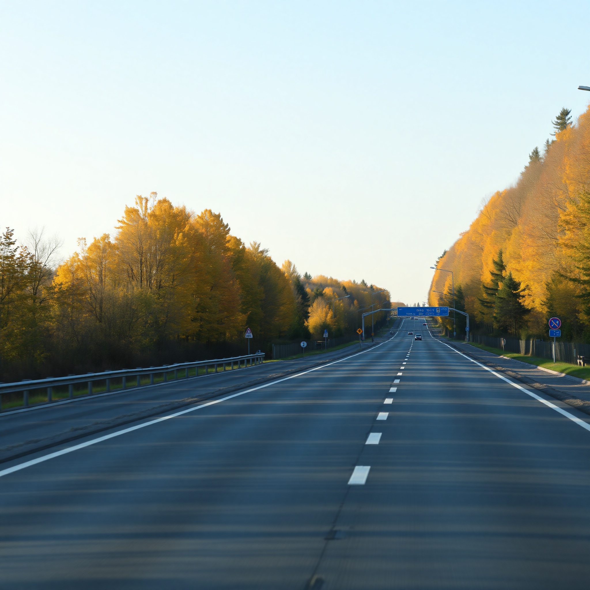Professional photo of Polish countryside road with clear markings and autumn landscape scenery